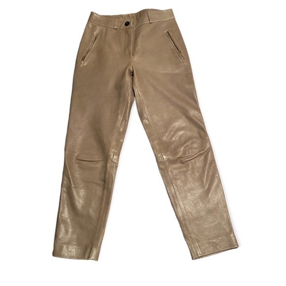 MUT Studio Handmade Italy Leather Pants Taupe IT 40 Ankle Moto